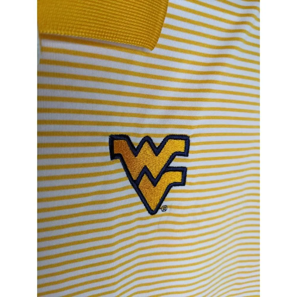 Nike Dri Fit Mens XL Yellow White Navy Blue Stripe West Virginia Golf Polo Shirt